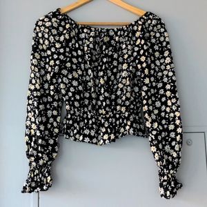 H&M Black Blouse XS with white flowers